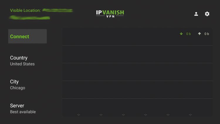 Launch the IPVanish VPN App and click the Settings icon on the right