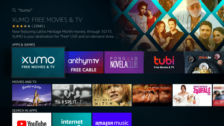 Choose Xumo TV under Apps & Games