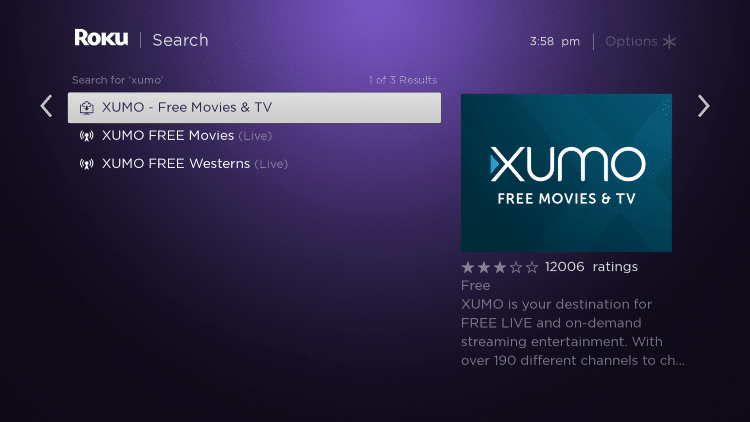 Click the first option for XUMO 