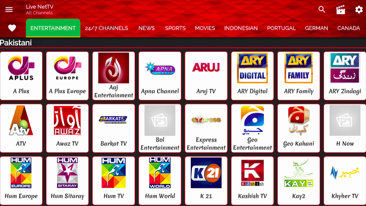 Tableau de bord LiveNet TV - Meilleures applications IPTV gratuites pour le streaming TV en direct