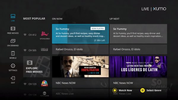XUMO Dashboard - Best Free IPTV Apps for Live TV Streaming