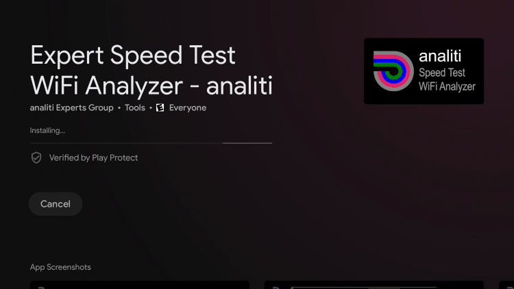 Wait a few seconds for the Analiti Speed Test app to install on your Android TV device.