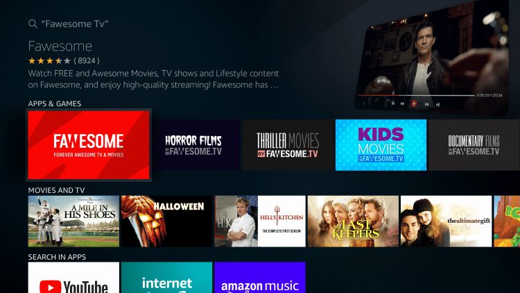 Select the Fawesome TV App under Apps & Games