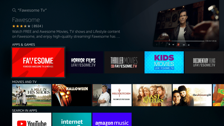 Select the Fawesome TV App under Apps & Games
