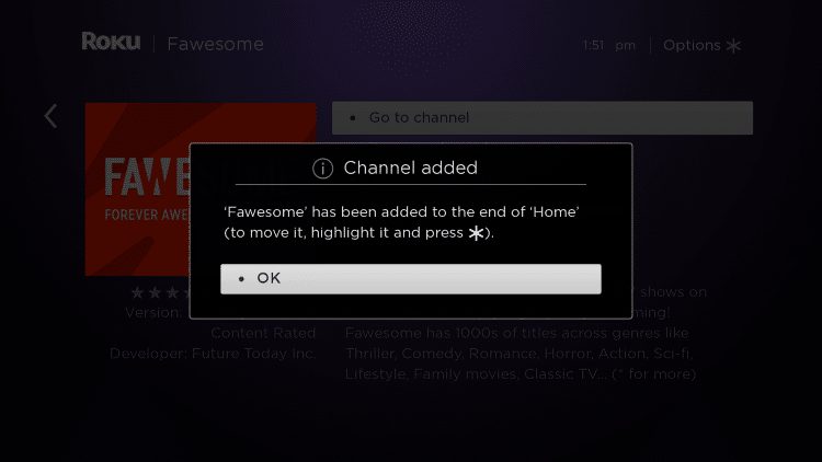 Click OK when this message appears