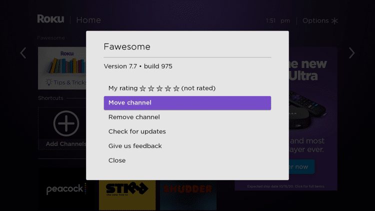 If you want to move your channel towards the top select Move channel