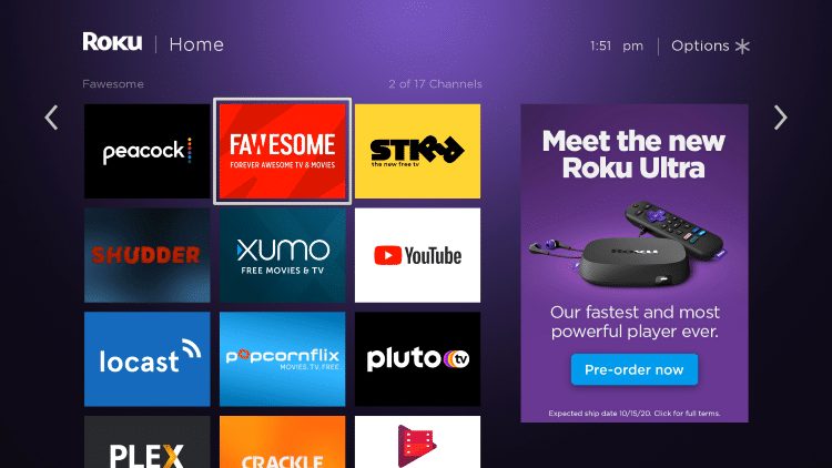 Click the OK button on your remote to place Fawesome where you prefer.