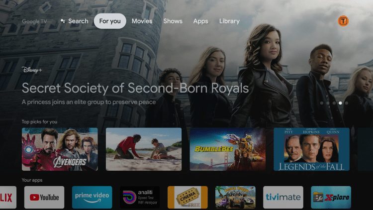 Google TV user interface