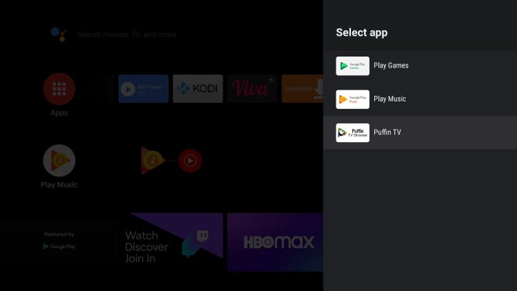 Scroll down and choose Puffin TV