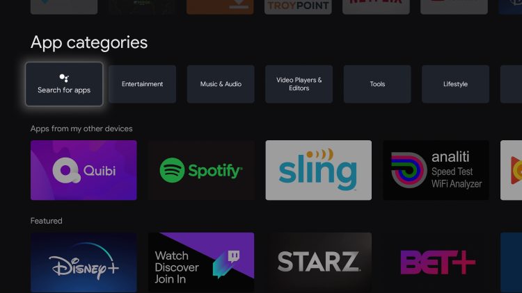 From the device main menu, click Search for apps