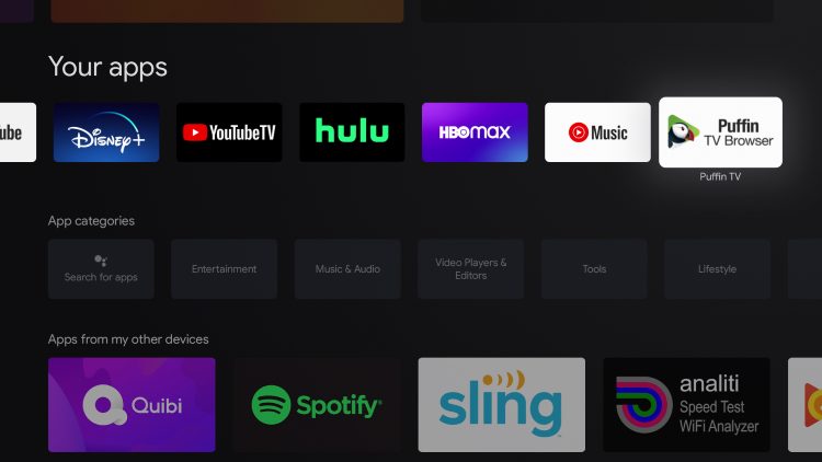 Locate and click Puffin TV