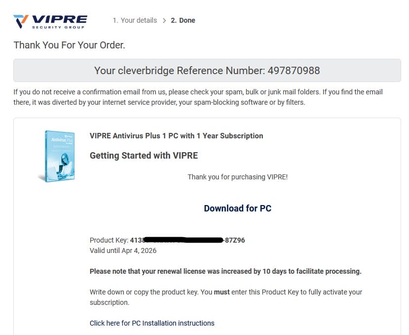 VIPRE Thank you