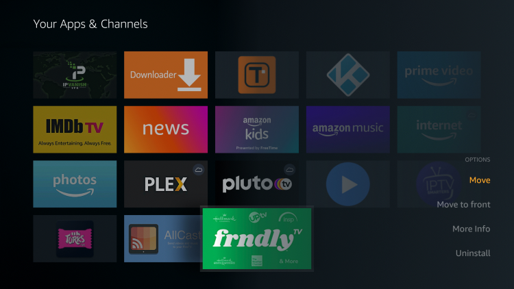 Hover over the Frndly TV app and select Move.