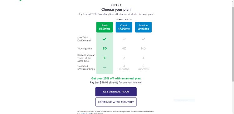 Next choose either Get Annual Plan or Continue with Monthly.