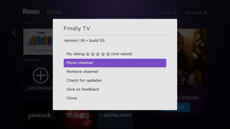 Click the star icon (*) on your remote and select Move channel