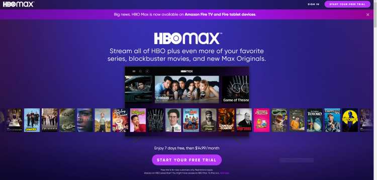 Visit the HBO Max website, and select Start Your Free Trial.