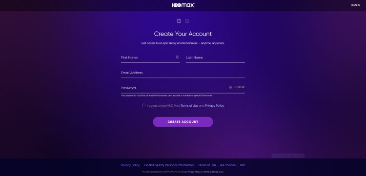 Next you are directed to the Create Your Account page.