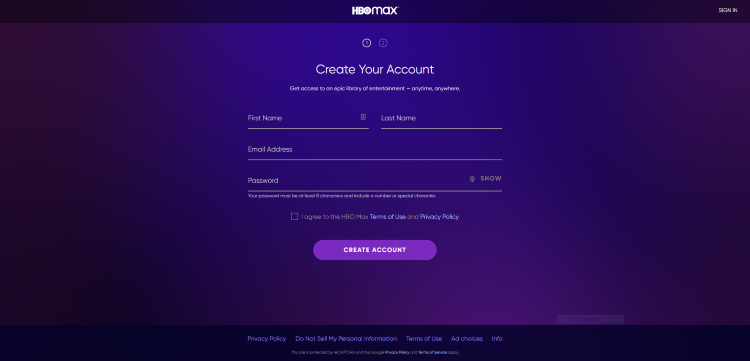 Next you are directed to the Create Your Account page.