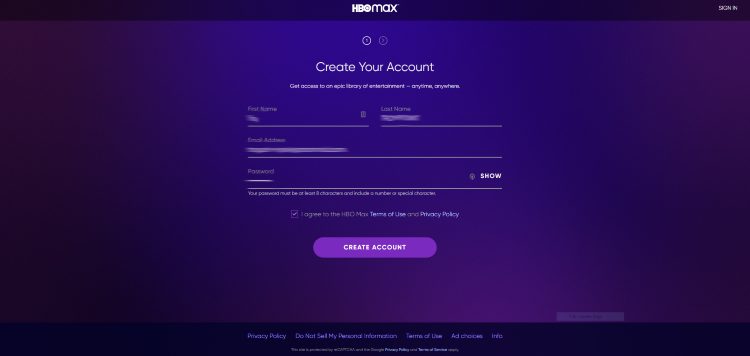 Fill out the required information and click Create Account.