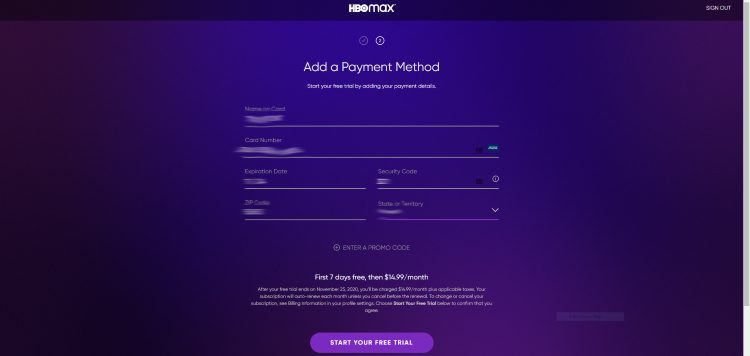 Next fill out the required billing information and click Start Your Free Trial.