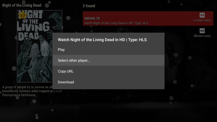 Choose any streaming link then when this box appears click Select other player.