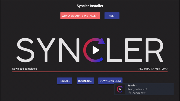 syncler installed message will now appear