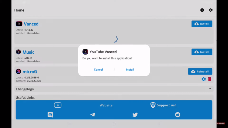 select install for youtube vanced
