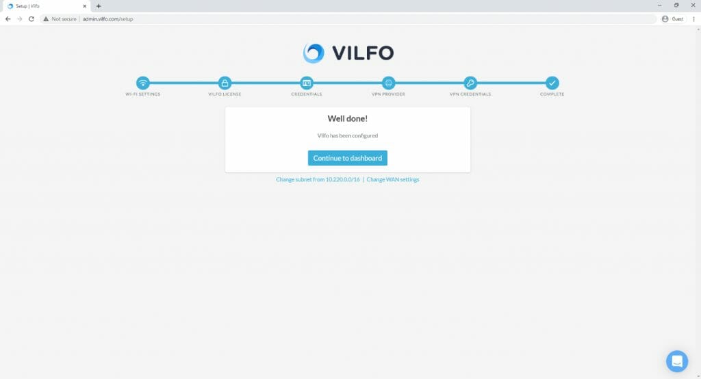 Vilfo Setup Complete