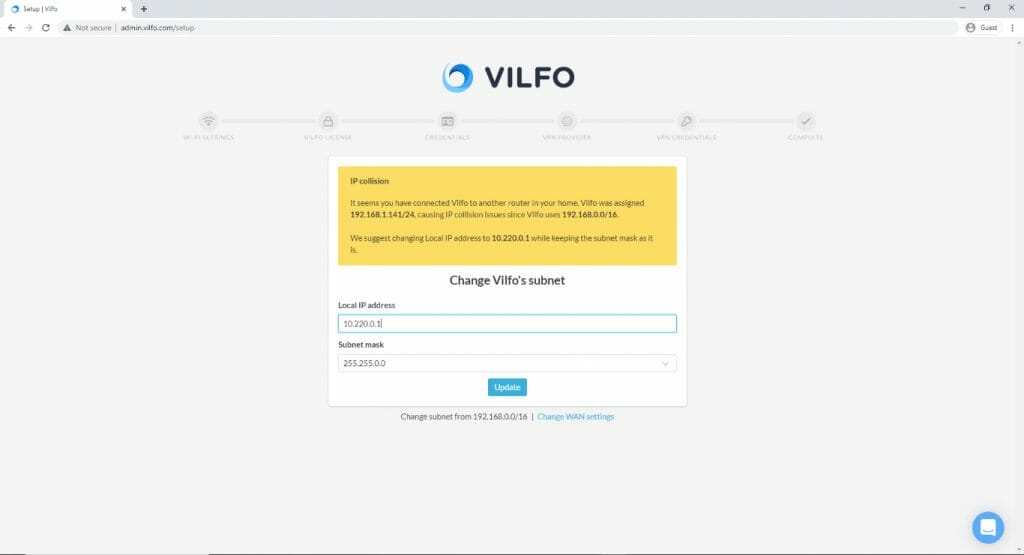 Vilfo IP address conflict
