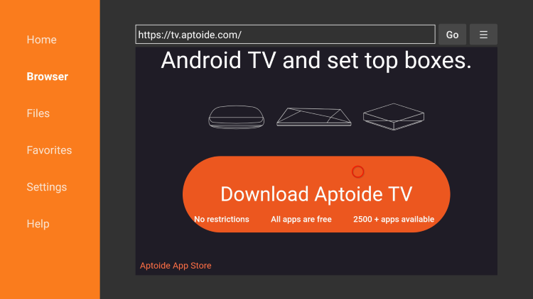 Scroll down and click Download Aptoide TV.