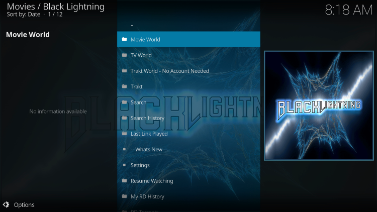 That's it! You have successfully installed the Black Lightning Kodi Addon