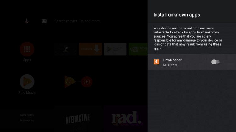 Within the Install unknown apps screen, find and click Downloader.