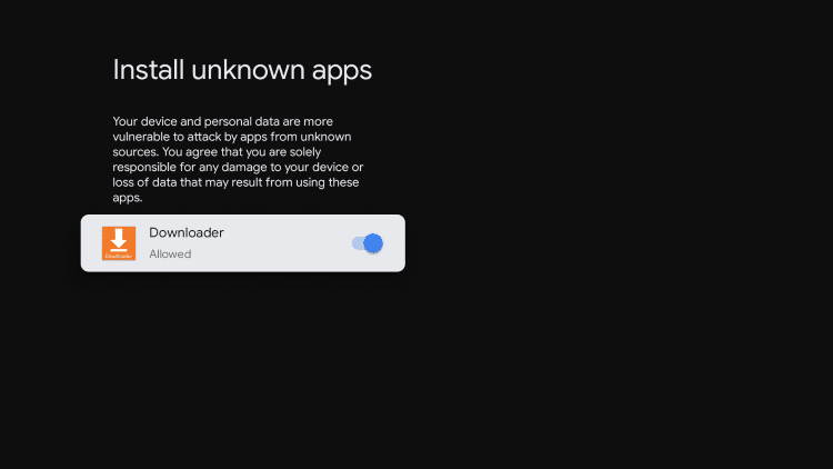 Turn on unknown sources for the Downloader app. You can now sideload apps on your Chromecast with Google TV!