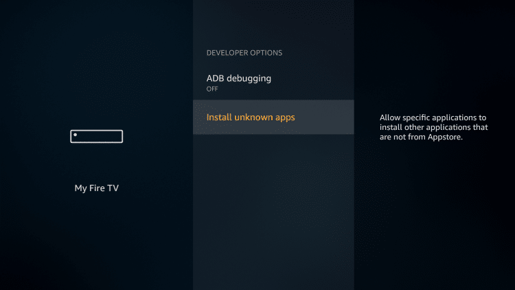 For those using the Firestick Lite, 3rd Gen Fire TV Stick, or 2nd Gen Fire TV Cube, click Install Unkown Apps.