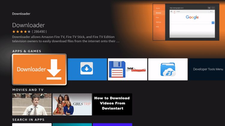 Downloader app on deals firestick