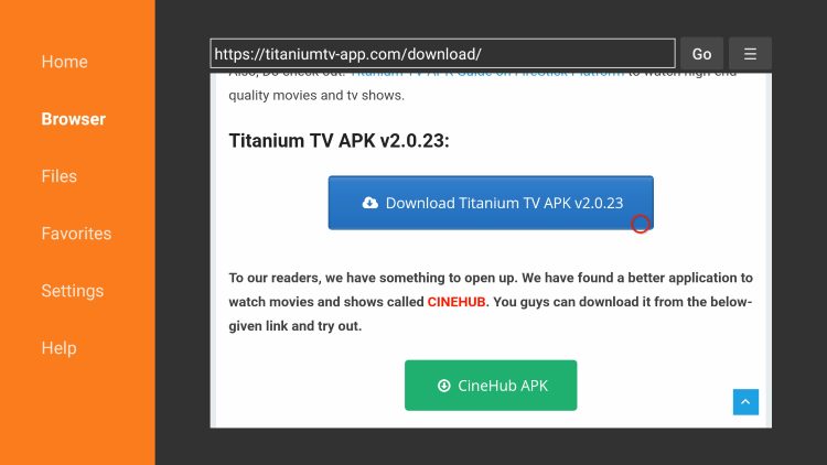 Scroll down and click Download Titanium TV APK.