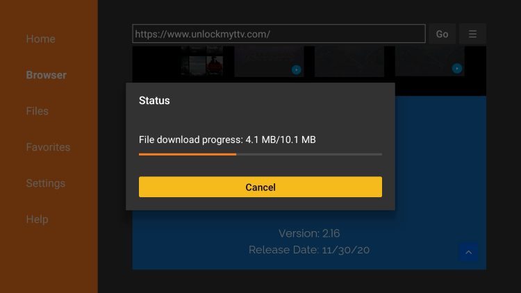 Wait for the file download to finish.