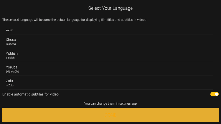 . Select your language and click Done.