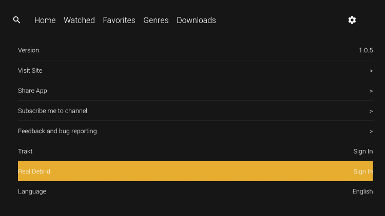 Scroll down and select Real-Debrid.