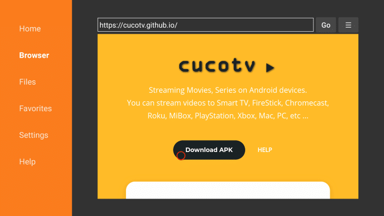 Scroll down and click Download cucotv APK.