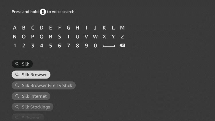 Type in "silk" and click the Silk Browser option.