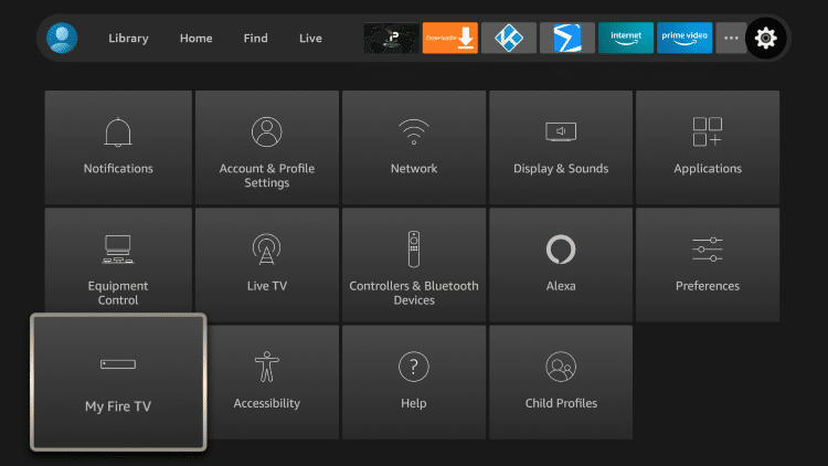 Hover over the Settings icon and select My Fire TV.