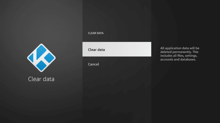 Click Clear data again. You have reset kodi on firestick