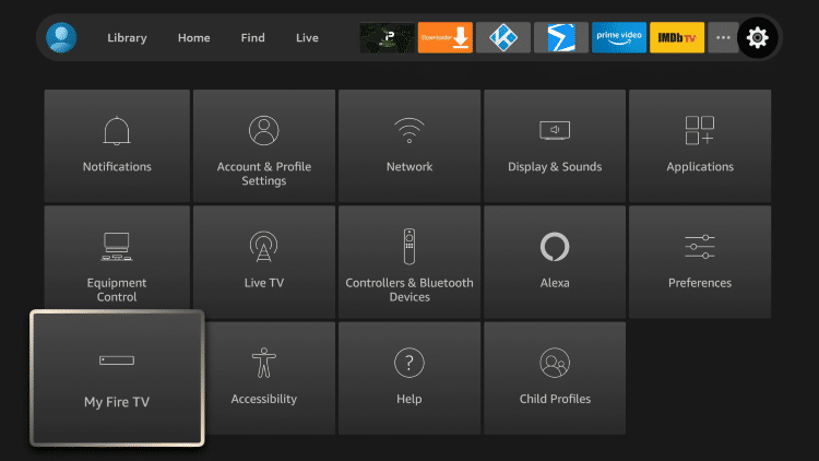 From the home screen, hover over the Settings icon and click My Fire TV.