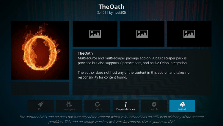 Click Install the oath kodi addon