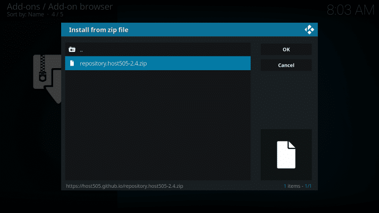 Click the zip file URL to locate the oath kodi addon