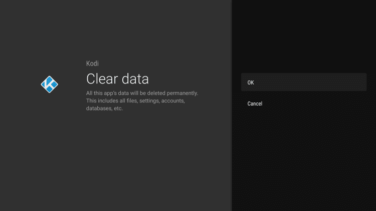 Click OK to reset kodi on your android tv box