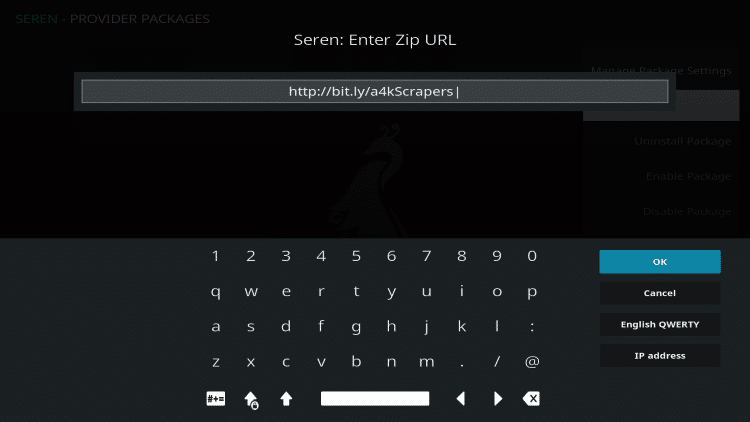 type http://bit.ly/a4kscrapers and click ok within seren kodi
