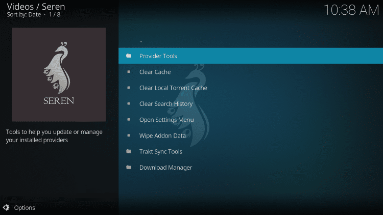 click provider tools in seren kodi