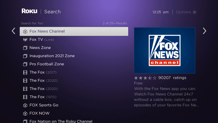 Click the first Fox News Channel that appears.